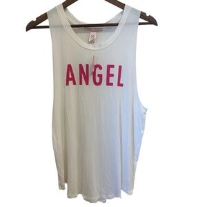 ✨ Victoria’s Secret “ANGEL” White Pink Logo Tank Top S NWT